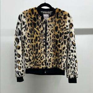 Leopard Print Fuzzy Bomber Jacket